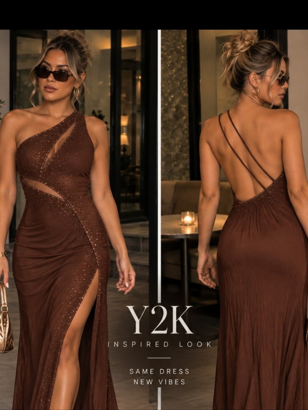 Vtg Brown Mesh Y2K 100% Silk Beaded One Shoulder Whimsigoth Gown 4 Hoco Formal